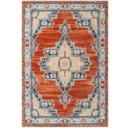 Loomed Orange Terra Navy Traditional Medallion Low Pile Soft Living Area Rug 80X150Cm