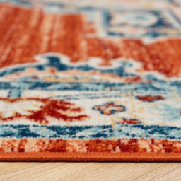 Loomed Orange Terra Navy Traditional Medallion Low Pile Soft Living Area Rug 80X150Cm - thumbnail 6