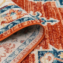 Loomed Orange Terra Navy Traditional Medallion Low Pile Soft Living Area Rug 80X150Cm - thumbnail 5