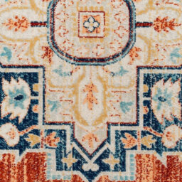 Loomed Orange Terra Navy Traditional Medallion Low Pile Soft Living Area Rug 80X150Cm - thumbnail 4