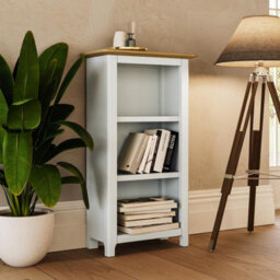 Fwstyle 3 Tier Bookcase Storage Rack Shelving Unit Ready Assembled White Linen & Oak (H) 82 (W) 45 (D) 23Cm