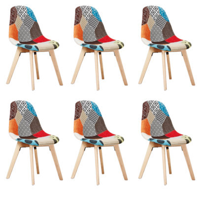 Life Interiors Set Of 6 Multicolor Patchwork Fabric Dining Chairs With Wooden Legs, Mid-Century Modern Accent Chair - image 1