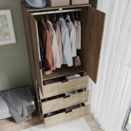 Urbn-Living Urbnliving 180Cm Height Oak Wardrobe With 2 Door 3 Drawer Storage And Modern Hanging Rail Furniture - thumbnail 3