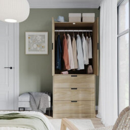 Urbn-Living Urbnliving 180Cm Height Oak Wardrobe With 2 Door 3 Drawer Storage And Modern Hanging Rail Furniture - thumbnail 6