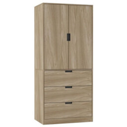 Urbn-Living Urbnliving 180Cm Height Oak Wardrobe With 2 Door 3 Drawer Storage And Modern Hanging Rail Furniture - thumbnail 4