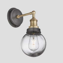 Industville Brooklyn Outdoor & Bathroom Wall Light, Brass Holder, Pewter Ring, Globe Glass