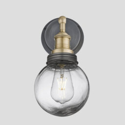 Industville Brooklyn Outdoor & Bathroom Wall Light, Brass Holder, Pewter Ring, Globe Glass - thumbnail 2