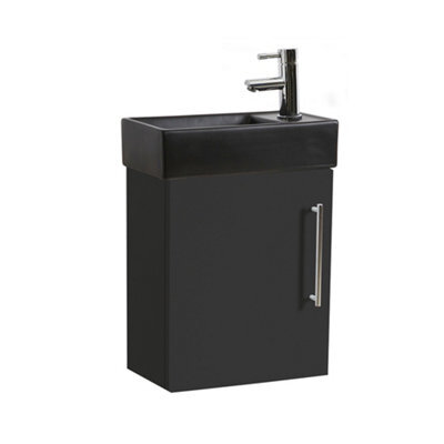 Homestylestore 400mm Black Grey Wall Hung Bathroom Vanity Unit Black Basin And Chrome T Bar Handle - image 1