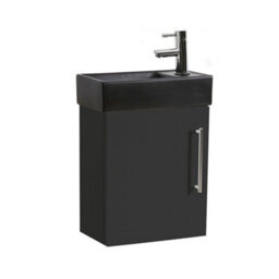 Homestylestore 400mm Black Grey Wall Hung Bathroom Vanity Unit Black Basin And Chrome T Bar Handle - thumbnail 1