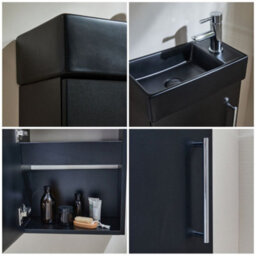 Homestylestore 400mm Black Grey Wall Hung Bathroom Vanity Unit Black Basin And Chrome T Bar Handle - thumbnail 2