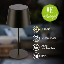 Briloner Rechargeable Table Lamp Black 1.2W 120Lm 2700K Touch Dimmer Ip44 - thumbnail 2