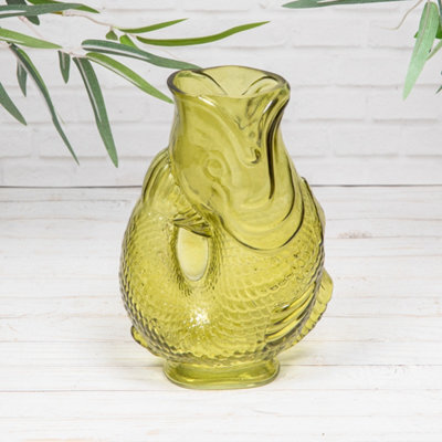 Annibells Glass Fish Gluggle Jug Vase Blue Orange Green Pink - Green (25479) - image 1