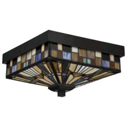 Luminosa Lighting Elstead Inglenook Outdoor 2 Light Tiffany Flush Mount - Bronze Finish, E27 - thumbnail 2