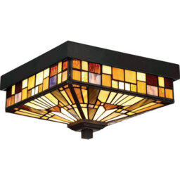 Luminosa Lighting Elstead Inglenook Outdoor 2 Light Tiffany Flush Mount - Bronze Finish, E27 - thumbnail 1