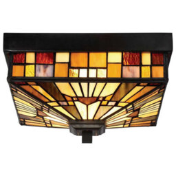 Luminosa Lighting Elstead Inglenook Outdoor 2 Light Tiffany Flush Mount - Bronze Finish, E27 - thumbnail 5