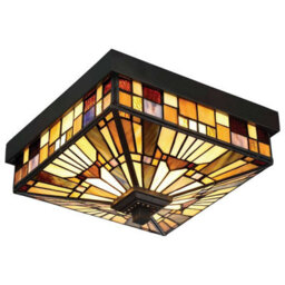 Luminosa Lighting Elstead Inglenook Outdoor 2 Light Tiffany Flush Mount - Bronze Finish, E27 - thumbnail 4