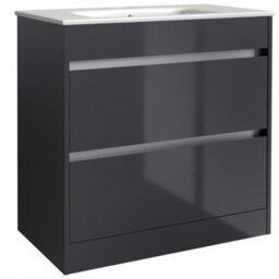 Clifton Bathroom 2-Drawer Floor Standing Vanity Unit With Basin 800mm Wide - Storm Grey Gloss - (Urban) - Brassware Not Included - thumbnail 1