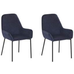 Beliani Set Of 2 Dining Chairs Loverna Corduroy Dark Blue - thumbnail 4