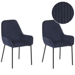 Beliani Set Of 2 Dining Chairs Loverna Corduroy Dark Blue