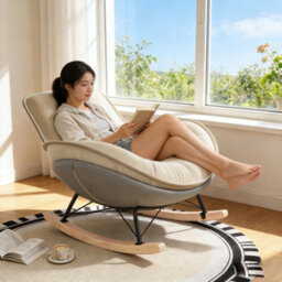 Grey Rocking Chair, Recliner Sofa For Living Room And Balcony - thumbnail 4