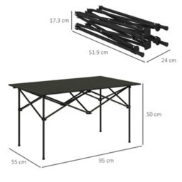 Outsunny Portable Folding Camping Table W/ Roll Up Aluminium Top Carry Bag Black - thumbnail 3
