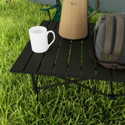 Outsunny Portable Folding Camping Table W/ Roll Up Aluminium Top Carry Bag Black - thumbnail 7