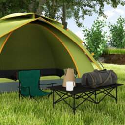Outsunny Portable Folding Camping Table W/ Roll Up Aluminium Top Carry Bag Black - thumbnail 1