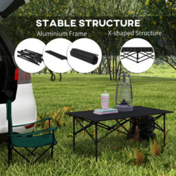 Outsunny Portable Folding Camping Table W/ Roll Up Aluminium Top Carry Bag Black - thumbnail 5