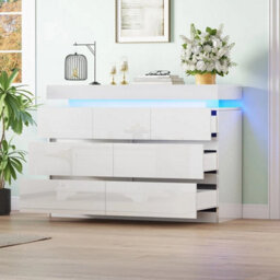 White High Gloss 7 Drawer Chest Of Drawers With Rgb Led Light Bedroom Furniture - thumbnail 5