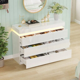 White High Gloss 7 Drawer Chest Of Drawers With Rgb Led Light Bedroom Furniture - thumbnail 6