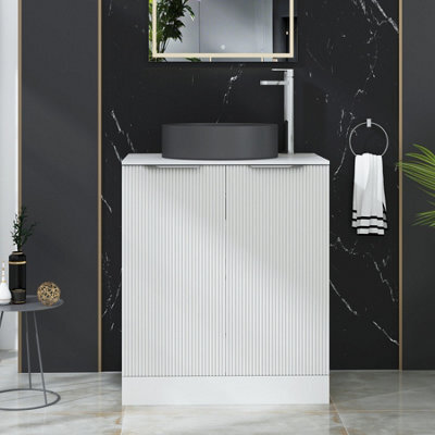 Royal Bathrooms Evora 700mm Matt White Fluted Floor Standing Countertop Vanity Unit 2 Door With Art Round Basin - image 1