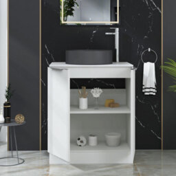 Royal Bathrooms Evora 700mm Matt White Fluted Floor Standing Countertop Vanity Unit 2 Door With Art Round Basin - thumbnail 3