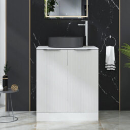 Royal Bathrooms Evora 700mm Matt White Fluted Floor Standing Countertop Vanity Unit 2 Door With Art Round Basin - thumbnail 1
