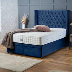 Bsspoke Ottoman Divan Chesterfield Wingback Bed Lift Up Storage Bed Blue Velvet 54Inch Headboard & Orthopaedic Mattress All Sizes - thumbnail 1