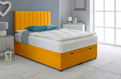 Adore Designs Portland Plush Velvet Ottoman Storage Bed, With Pillow Top Mattress - 6Ft Super King - Turmeric - image 1