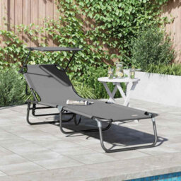 Walplus Folding Sun Lounger Folding Grey 56 X 190 X 81Cm Fabric