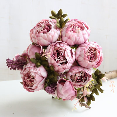 Realistic Pale Mauve Artificial Peony Bouquet - 13 Heads Silk Flowers For Wedding & Home Decor - image 1