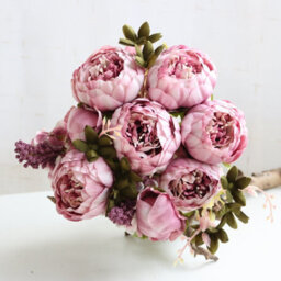 Realistic Pale Mauve Artificial Peony Bouquet - 13 Heads Silk Flowers For Wedding & Home Decor