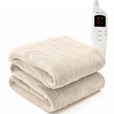 Monhouse Heated Throw - Electric Blanket - Digital Controller - 9Hr Timer, 9 Heat Settings - Single 130X160Cm - Beige - image 1