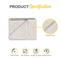 Monhouse Heated Throw - Electric Blanket - Digital Controller - 9Hr Timer, 9 Heat Settings - Single 130X160Cm - Beige - thumbnail 7