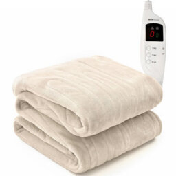 Monhouse Heated Throw - Electric Blanket - Digital Controller - 9Hr Timer, 9 Heat Settings - Single 130X160Cm - Beige