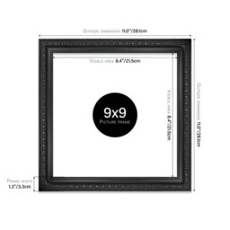 9X9 Black Ornate Picture Frame (22.9 X 22.9Cm) Poster, Photo, Artwork, Gallery Wall Or Print - thumbnail 2