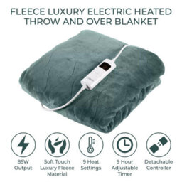 Carmen Electric Heated Throw Blanket Green Fleece 160X130Cm With 9 Heat Settings - thumbnail 2