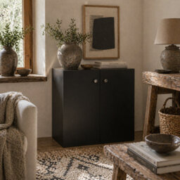 Wyld Haus Cosofi Black Freestanding Storage Cabinet 2 Doors 2 Shelves, 70 X 70 X 39 Cm - thumbnail 1