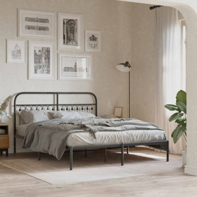 Berkfield Metal Bed Frame Without Mattress With Headboard Black 150X200Cm - image 1
