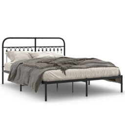 Berkfield Metal Bed Frame Without Mattress With Headboard Black 150X200Cm - thumbnail 2