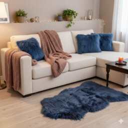 Homespace Direct Ltd Homespace Direct Luxury Faux Rabbit Fur Rug With Suede Backing Area Rug Plush Soft Accent Rug Light Midnight Navy Blue 60X90Cm - thumbnail 2