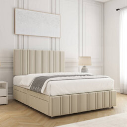 Bsspoke Isabella Divan Bed Set Cream Velvet 24Inch Panel Headboard & Footboard & 2 Drawers Same Side & Mattress In All Sizes - thumbnail 3
