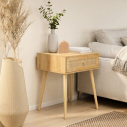 Vonhaus Bedside Tables Set Of 2 For Bedroom, Scandi Natural Rattan 1 Drawer Nightstand - Side Table For Living Room Storage - thumbnail 4