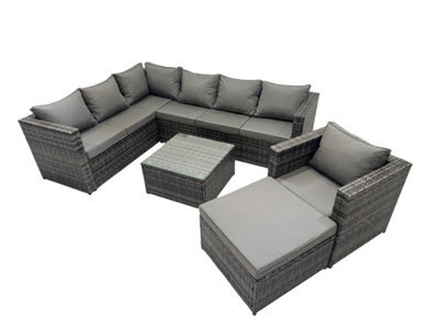 Fimous Rattan Garden Furniture Patio Furniture Sets With Corner Sofa Chair Square Coffee Table Big Footstool Dark Grey Mixed - image 1